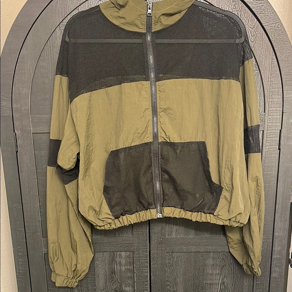 Olive Green and Black Windbreaker Jacket